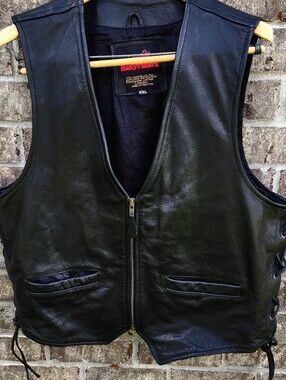 Men's Easy Riders Black Leather Vest - Classic Zip Front